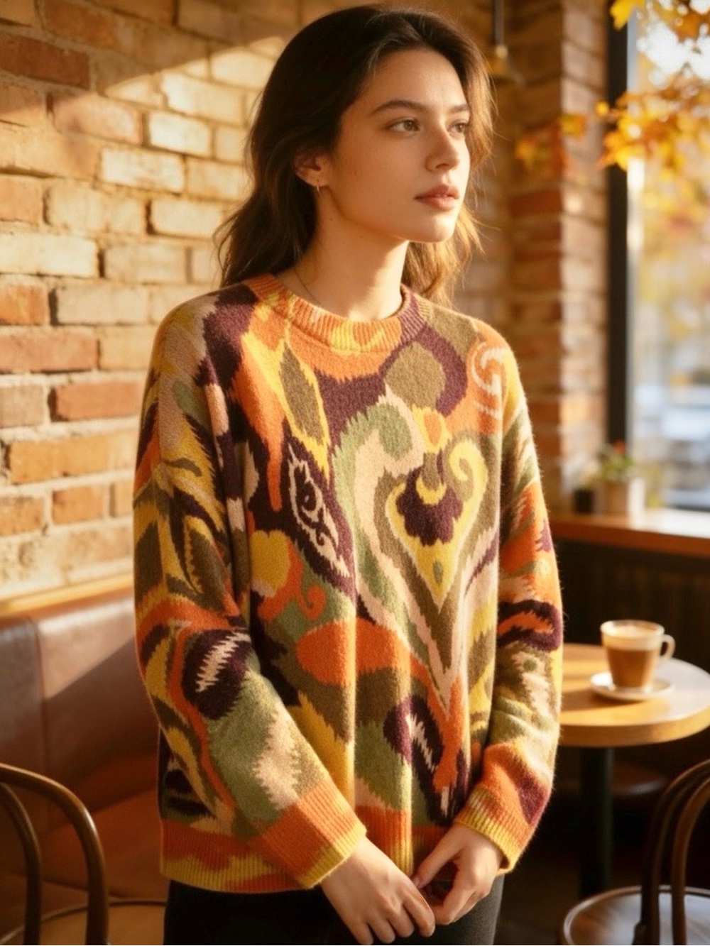 Size XL Multicolor Abstract Pattern Oversized Crewneck Sweater